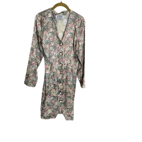 Vintage Floral Button Front V Neck Dress XS - Picture 1 of 7